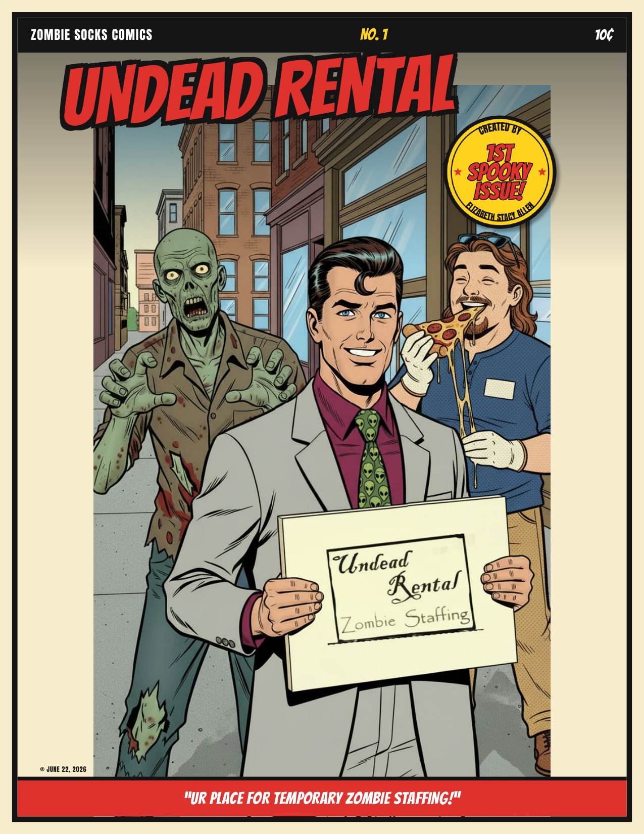 Undead Rental No. 1 front cover — Zombie Socks Comics, 10 cents.
