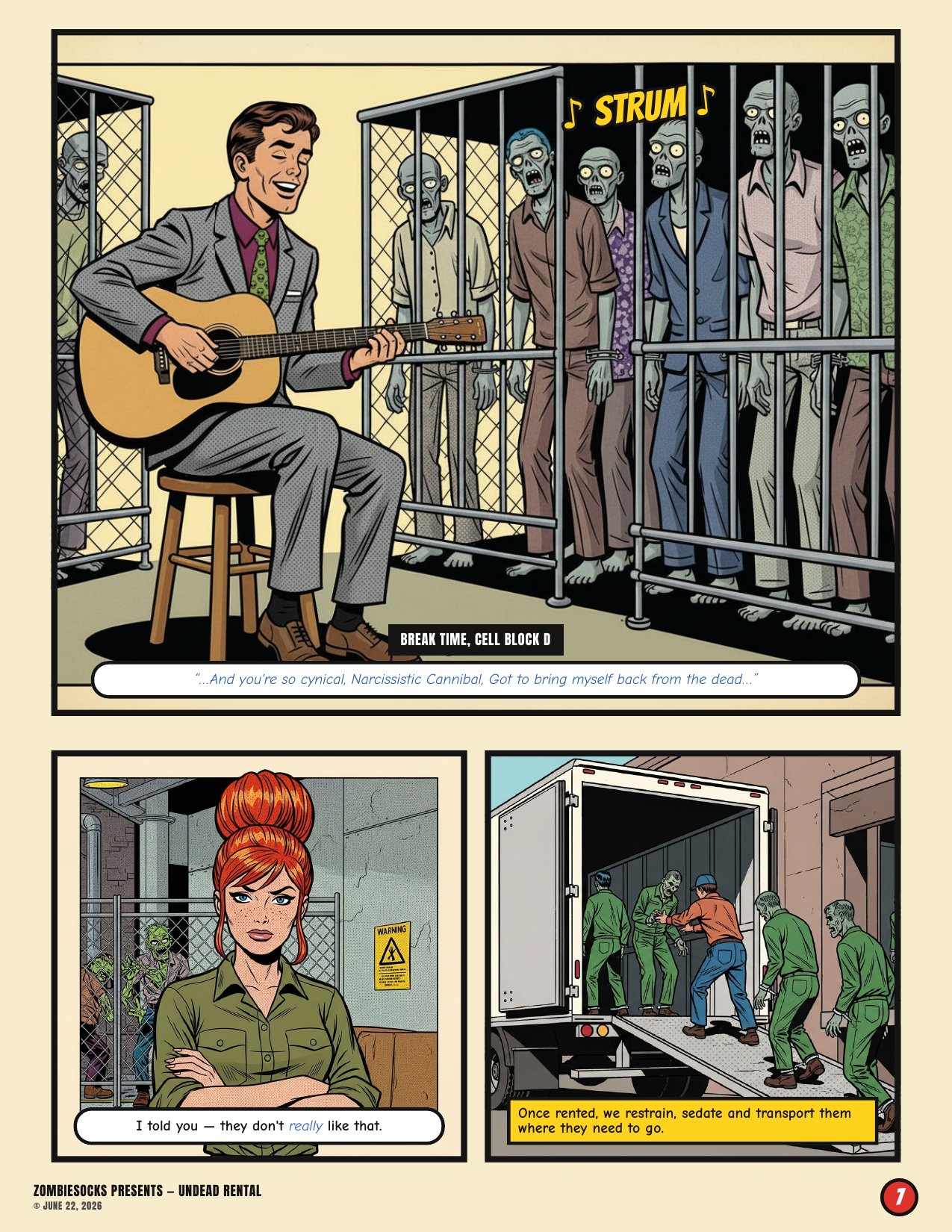 Page 7 — Jonah sings to the zombies on his break; they don't really like that.